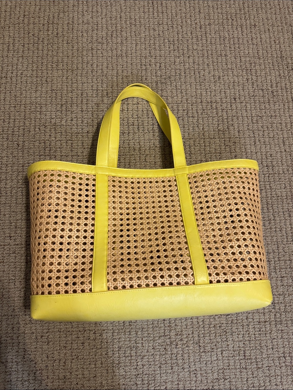 Yellow Trim Woven Tote Bag